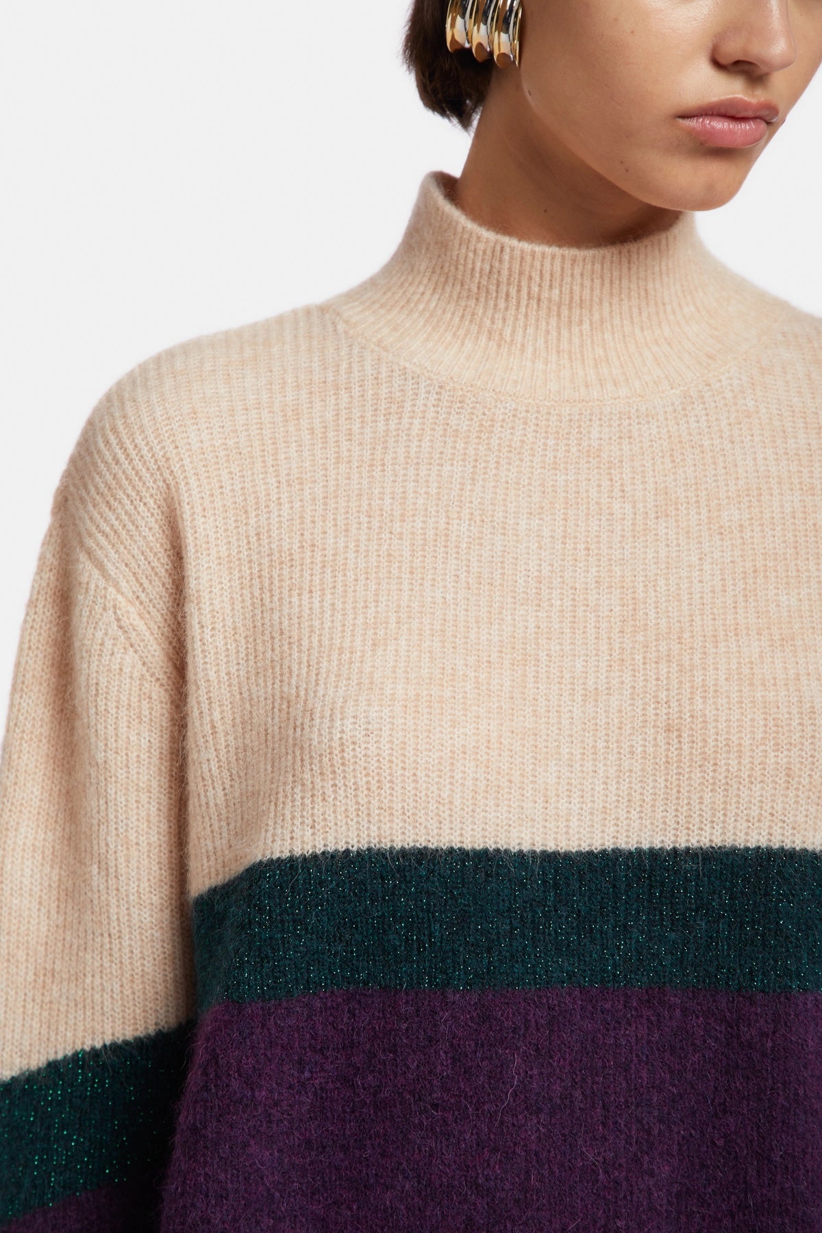 Funnel neck sweater and Lurex inserts