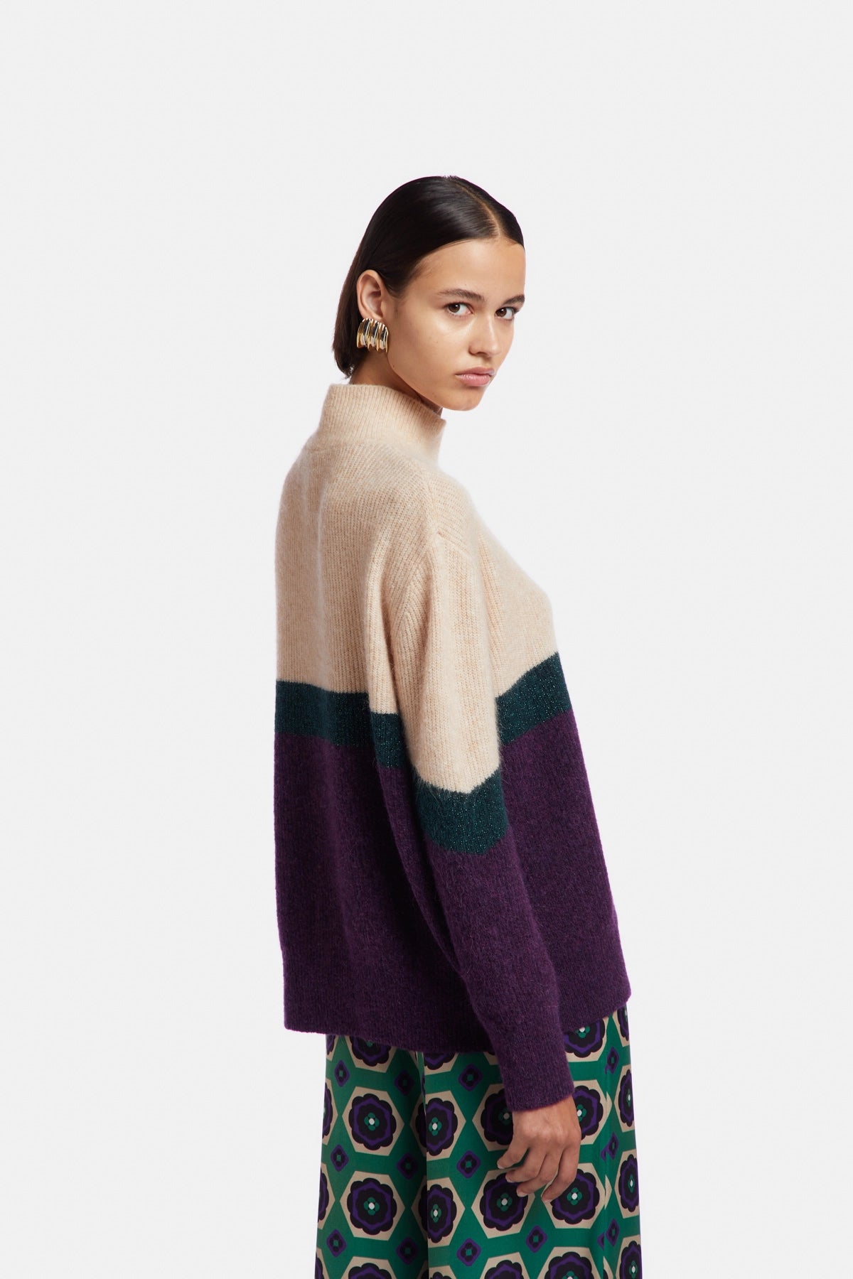 Funnel neck sweater and Lurex inserts