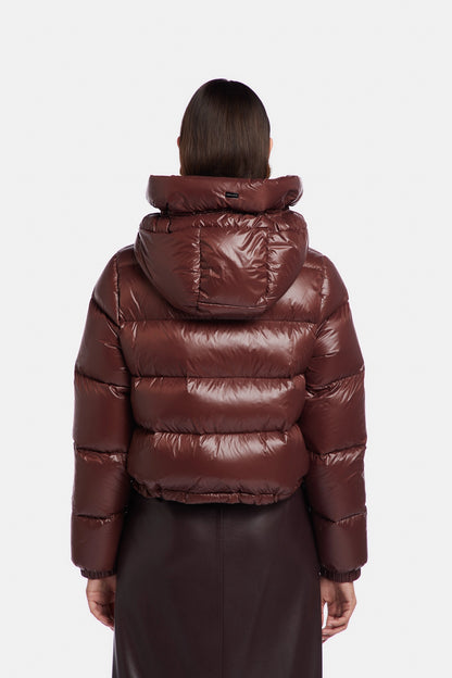 Bicolor Cropped Down Jacket with Hood