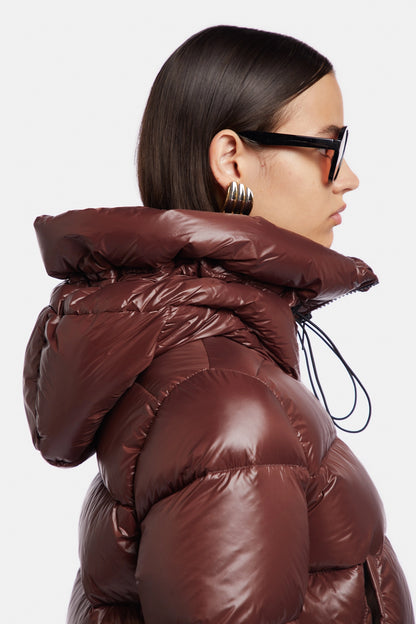 Bicolor Cropped Down Jacket with Hood