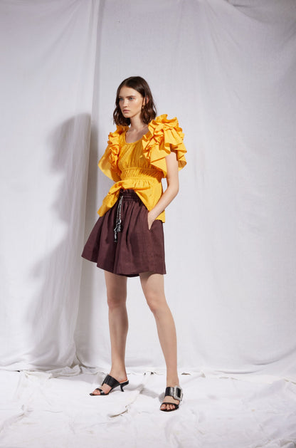 Blouse with ruffles on the sleeves and elasticated