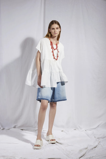 Asymmetric T-shirt With Fabric Gale