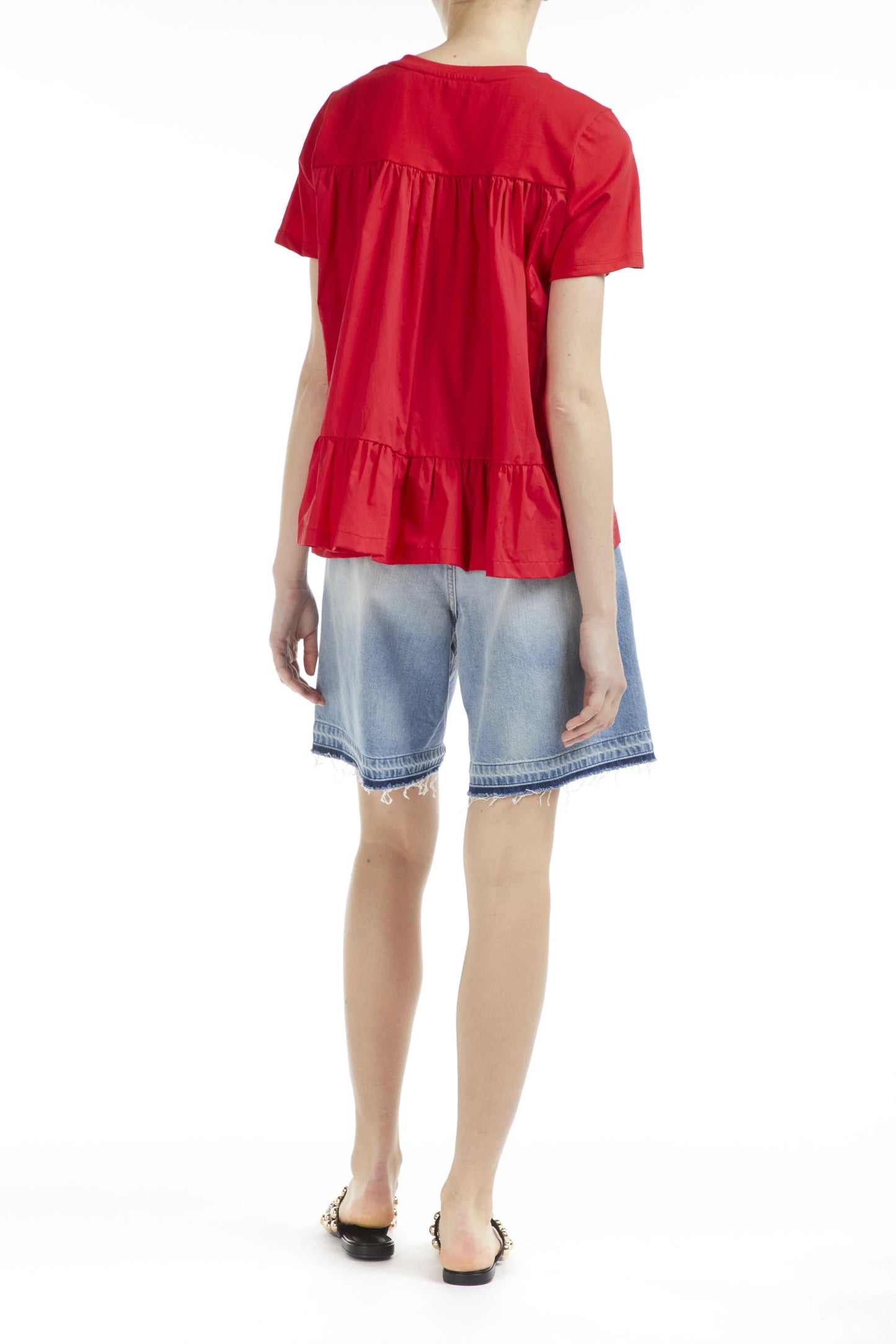 V-neck T-shirt With Fabric Gala Behind