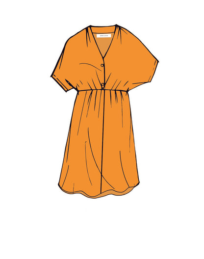 Vestido Con Pliegues Delanteros Y Mangas Kimono